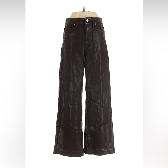 Paige Anessa Coated Wide Leg Ankle Jeans in Chicory Coffee Size 24 - Picture 2 of 5